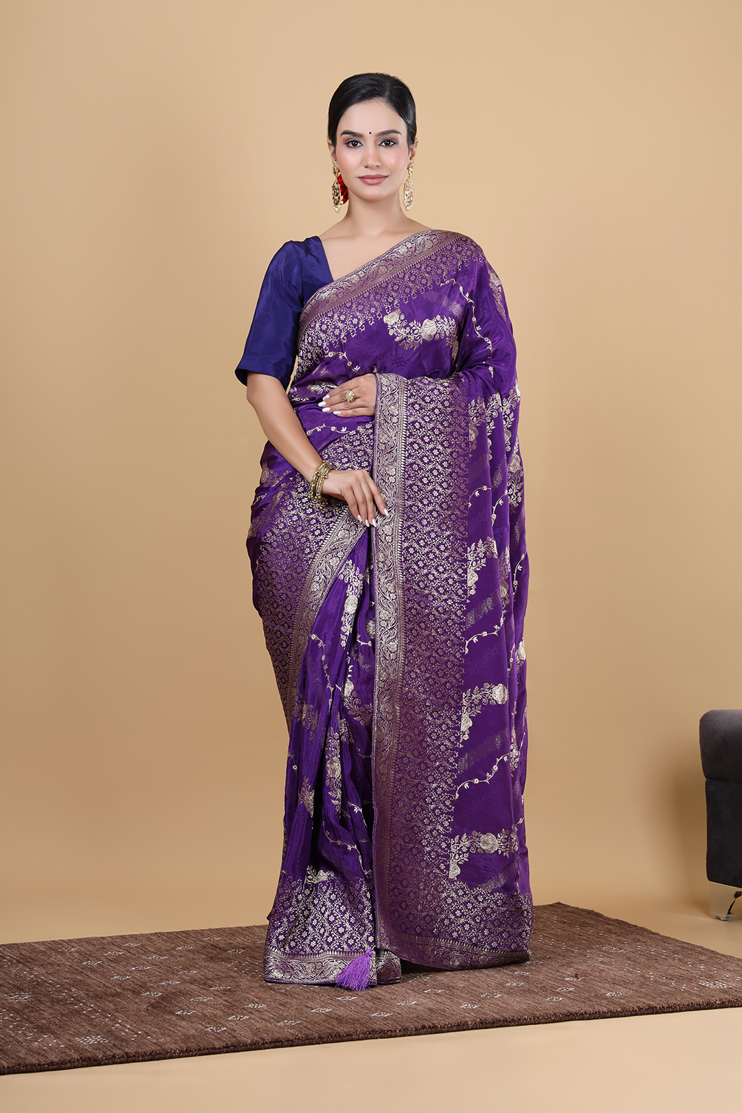 Purple H.O. Lehariya Saree with Zari Border